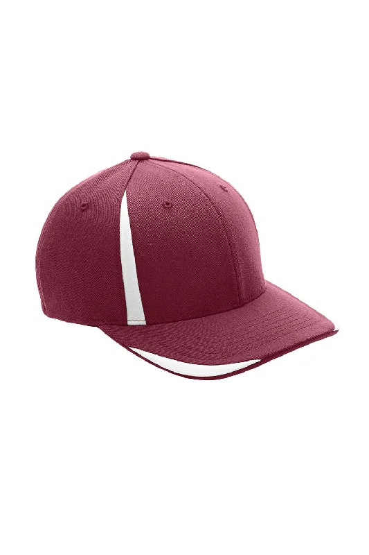 Mens hats for adventure trips-Team 365 Mens Moisture Wicking Stretch Fit Hat - Maroon/White