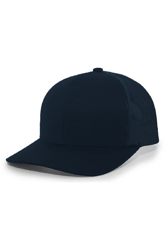 Mens hats for weekend trips-Pacific Headwear Mens Snapback Trucker Mesh Hat - Navy Blue