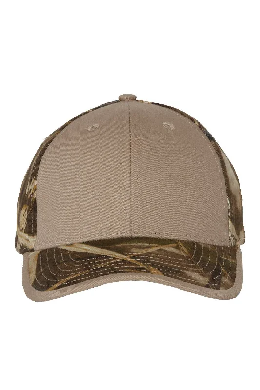 Mens hats with satin finish-Kati Mens Solid Front Camo Back Adjustable Hat - Tan/Realtree Max 4