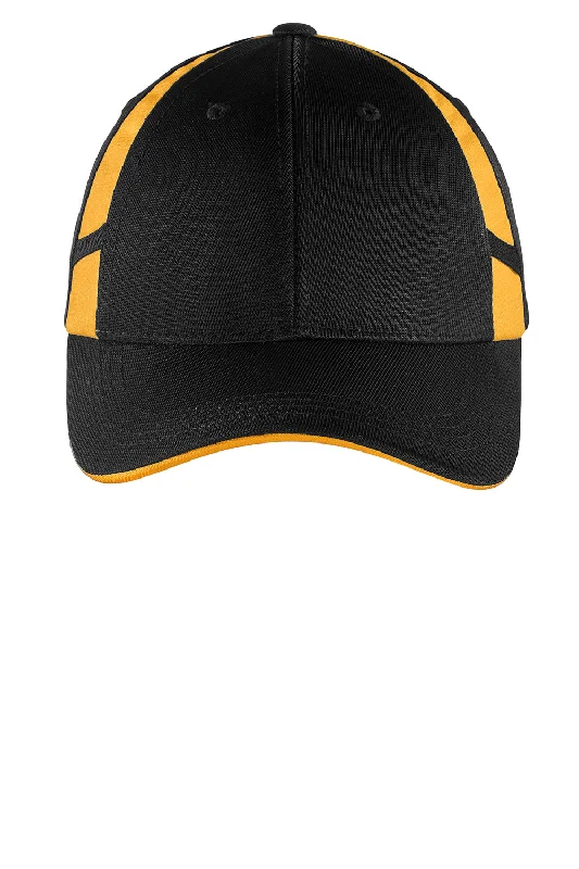 Mens hats for travel days-Sport-Tek Mens Dry Zone Moisture Wicking Adjustable Hat - Black/Gold