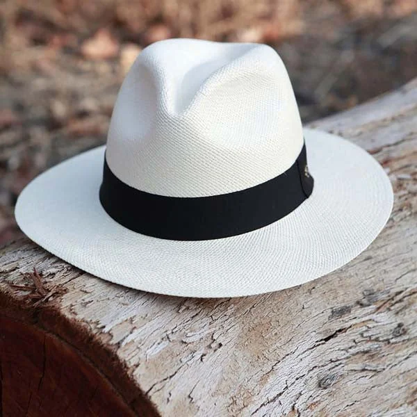 Beanies & Headbands with Glow Accents-Austral Hats - White Panama Hat with Black Band