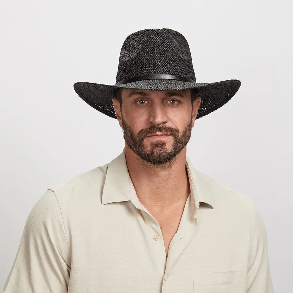 Sun hat for rotation-Titus | Mens Black Wide Brim Straw Sun Hat