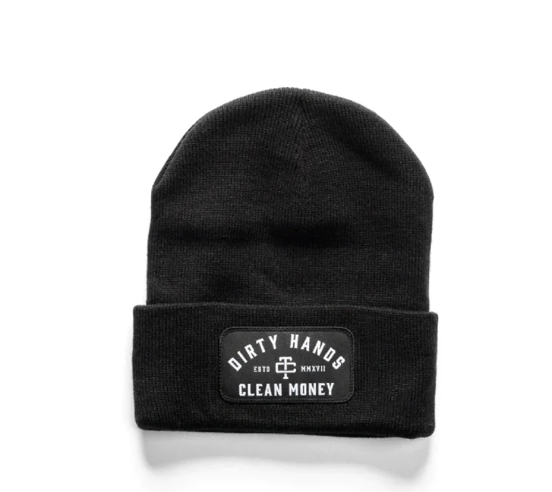 Beanies & Headbands for Group Games-Troll Co. Premium "Dirty Hands Clean Money" Patch Knit Beanie