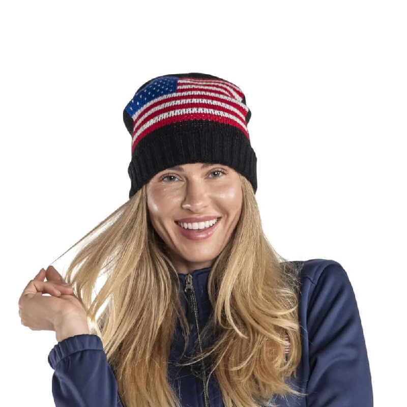 Beanies & Headbands for Formal Wear-Made in USA Knit in Slouch Flag Beanie