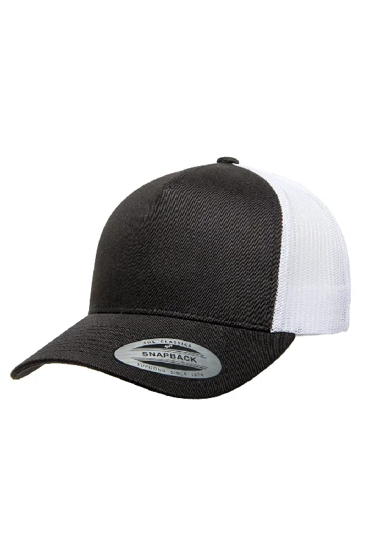 Mens hats with lightweight cotton-Yupoong Mens Adjustable Trucker Hat - Black/White