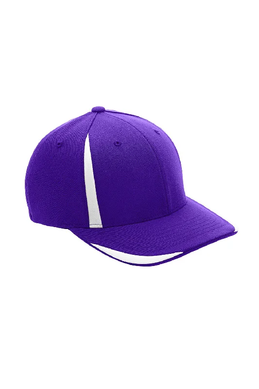 Mens hats for snowy evenings-Team 365 Mens Moisture Wicking Stretch Fit Hat - Purple/White