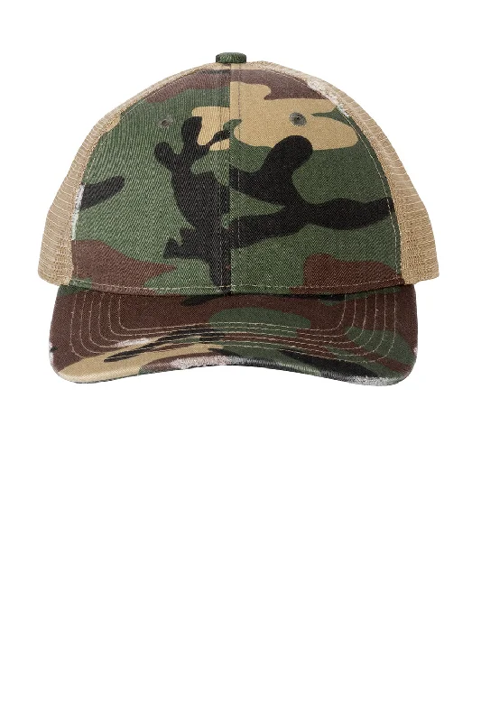 Mens hats for snowy days-Port Authority Mens Distressed Mesh Back Adjustable Hat - Military Camo/Khaki