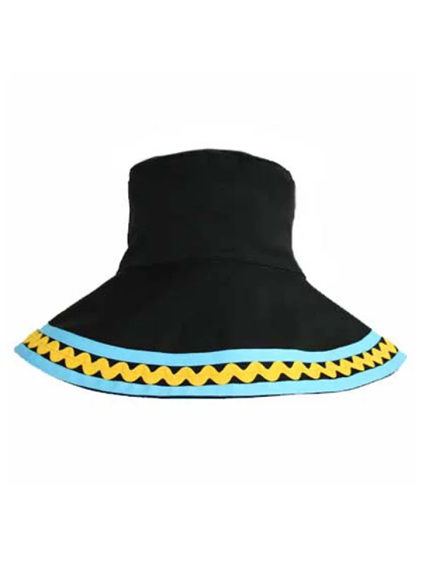 bucket hats for a cool and comfy sun protection look-Black Bucket Hat With Blue & Yellow Trim