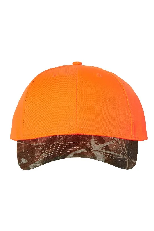 Mens hats for brisk walks-Kati Mens Solid Crown w/ Camo Visor Adjustable Hat - Blaze/Realtree Hardwoods