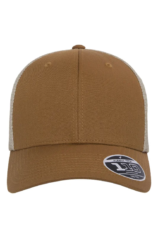 Mens hats with recycled wool-Flexfit Mens Mesh Adjustable Hat - Caramel Brown/Khaki