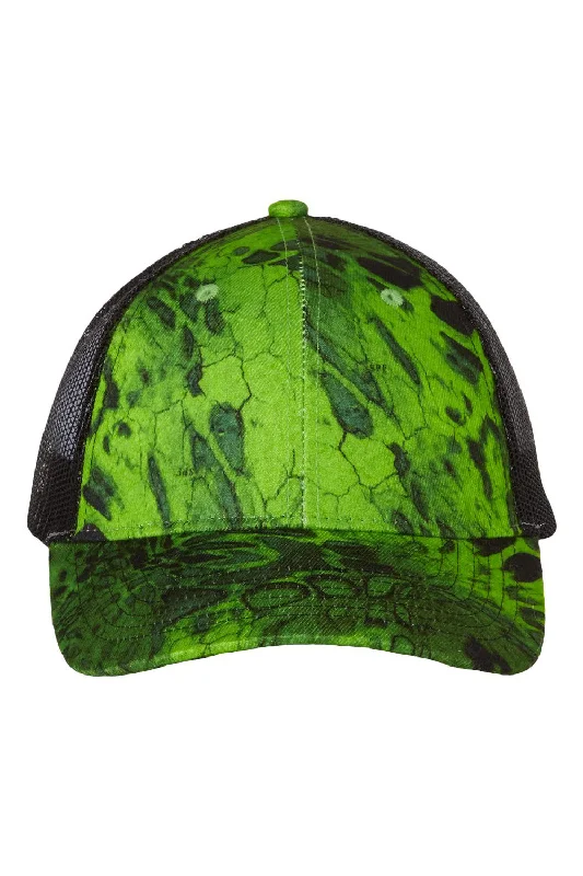 Mens hats for fall weather-Kati Mens Camo Mesh Back Adjustable Hat - Prym1 Amped Green/Black