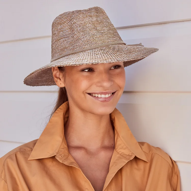 Beanies & Headbands for Home Use-Cancer Council Ladies Jacqui Mannish Hat - Mixed Camel