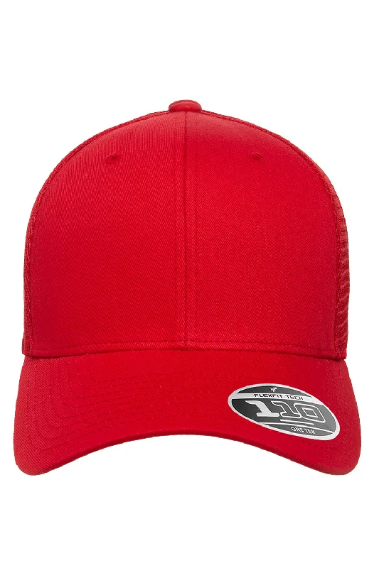 Mens hats with earthy colors-Flexfit Mens Mesh Snapback Trucker Hat - Red