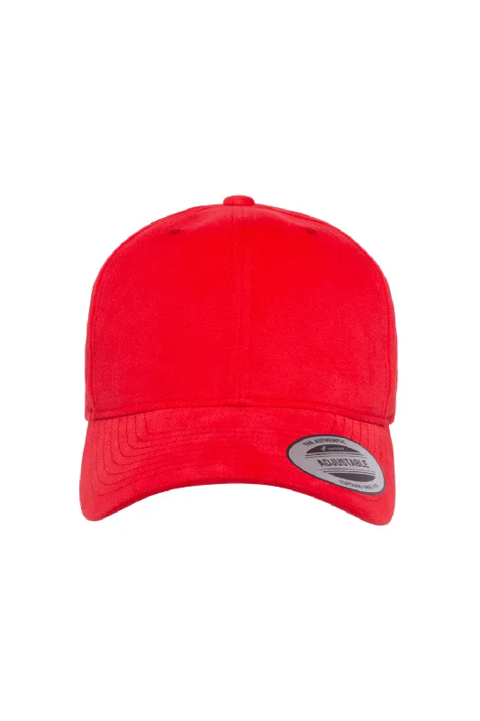 Mens hats with reinforced brim-Yupoong Mens Adjustable Hat - Red