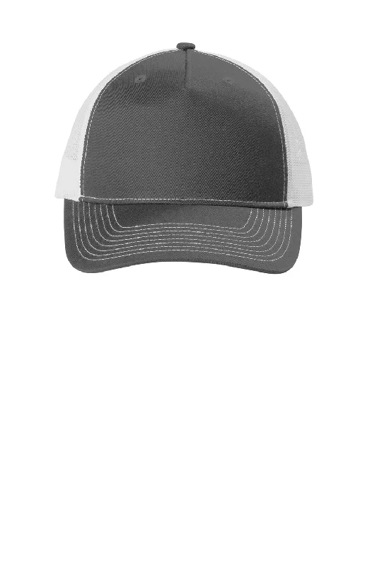 Mens hats with plush padding-Port Authority Mens Snapback Trucker Hat - Steel Grey/White