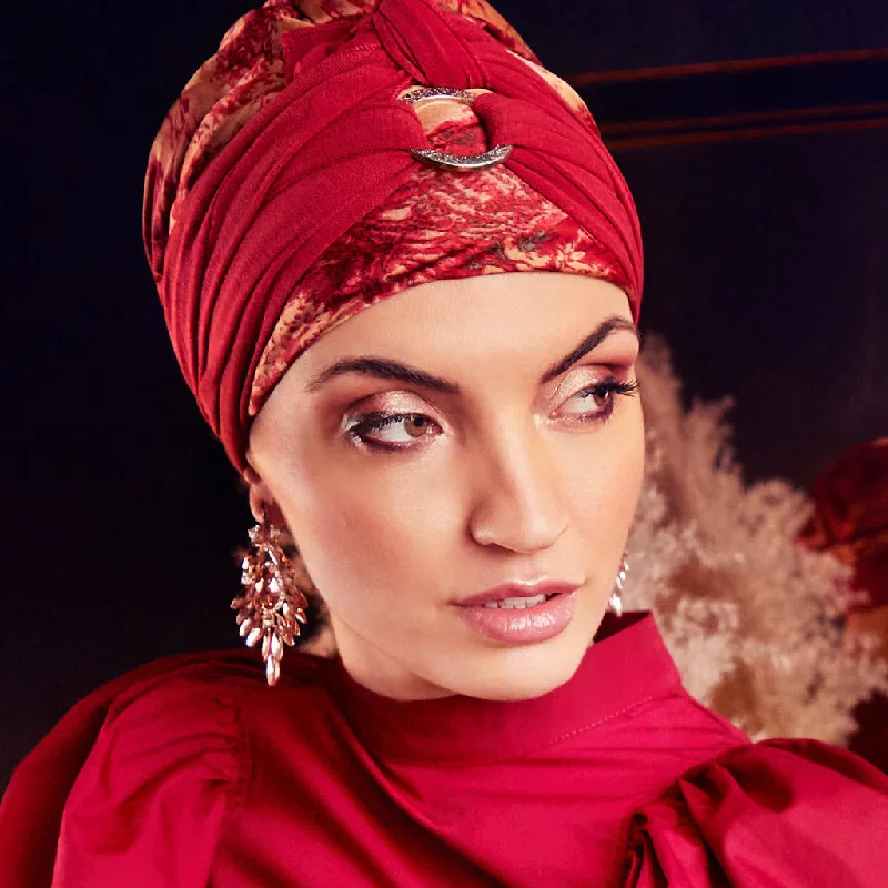 Beanies & Headbands with Old Look-Christine Sienna Boho Turban Set - Oriental Red