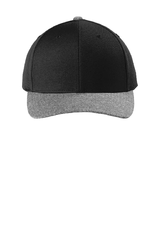 Mens hats for mild days-Sport-Tek Mens Curve Bill Snapback Hat - Black/Heather Grey