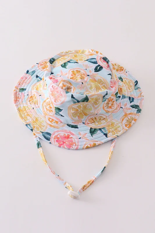 Sun hat for celebrity style-White & green lemon print sun hat