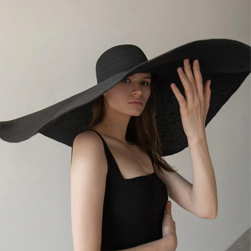 Sun hat for cosplay-70cm Oversized  Wide Brim Sun Hat Travel  Large UV Protection Beach Straw Hats Women's Summer Floppy Foldable Chapeaux Wholesale