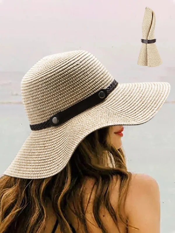 Sun hat for local trends-Women's Straw Sun Hat Classic Flat Beach Hat Summer Sun Protection Cowboy Style Hat Rolled Up Packable Wide Brim Panama Hats