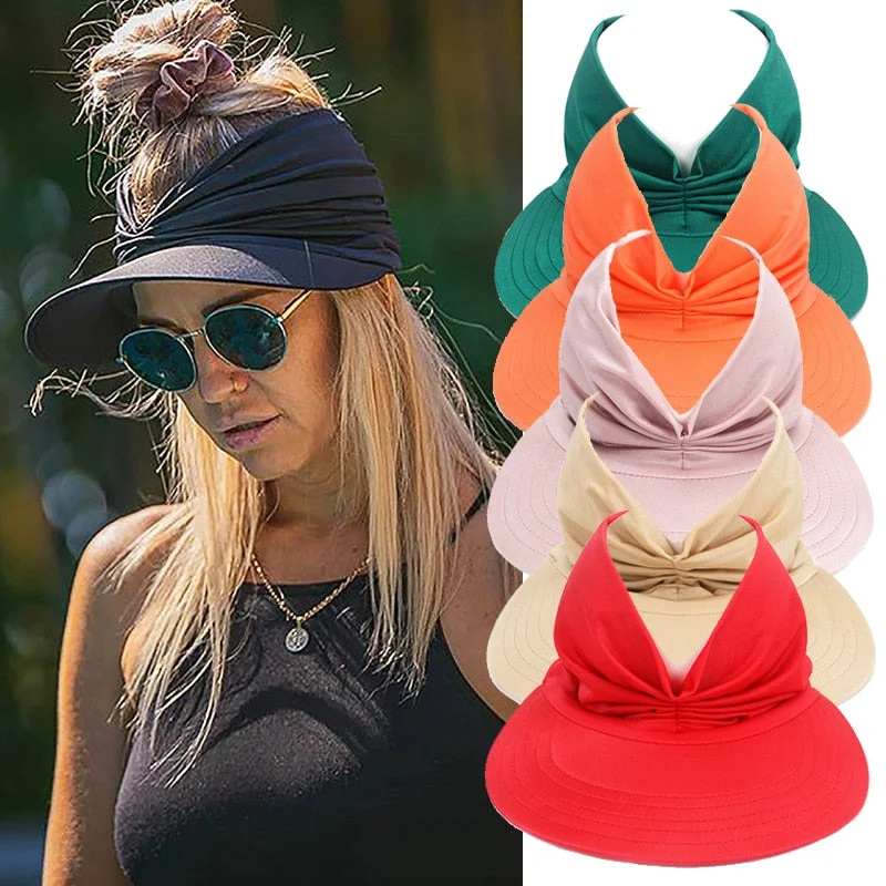 Sun hat for traditional style-Women Sun Visor Sun Hat Women Anti-ultraviolet Elastic Hollow Top Hat Outdoor Quick-drying Sun Hat Summer Beach Hat 2021 New