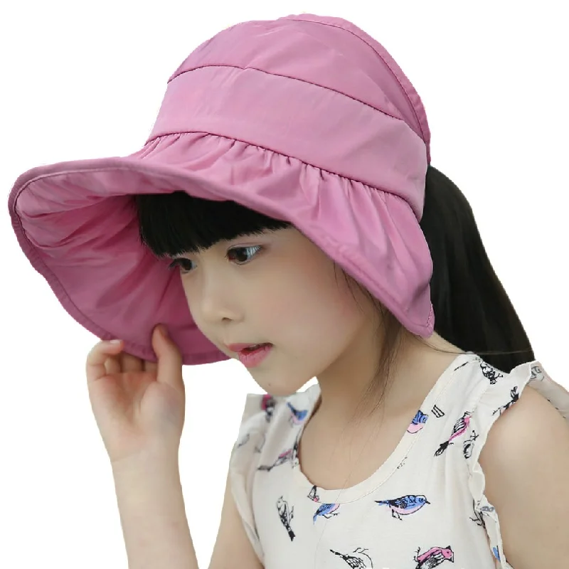 Sun hat for all sports-Girls Boys Floppy Packable Sun Hat Baby Kids Adjustable Big Brim Anti-UV Sun Protection Bucket Hat (Purple Pink)