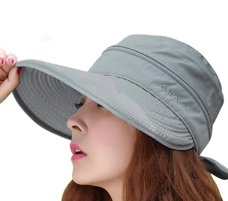 Sun hat for all moods-Women's 2 in 1 Anti UV Beach Sun Hat Golf Cap Tennis Cycling Fishing Cap Removable Top Cover Open-top Wide Brim Sunhat Shapeable Peaked Floppy Travel Bucket Cap Sun Visor UPF 50+